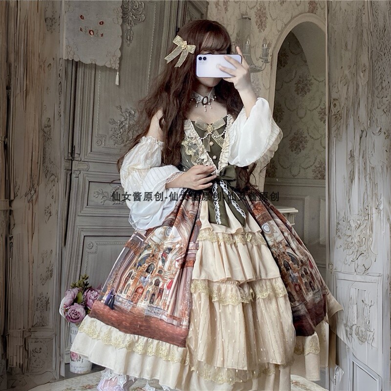 Lolita Adult Original Authentic Oil Painting Pattern Lolita Dress Daily Wear in Stock Medieval Court Style Dress