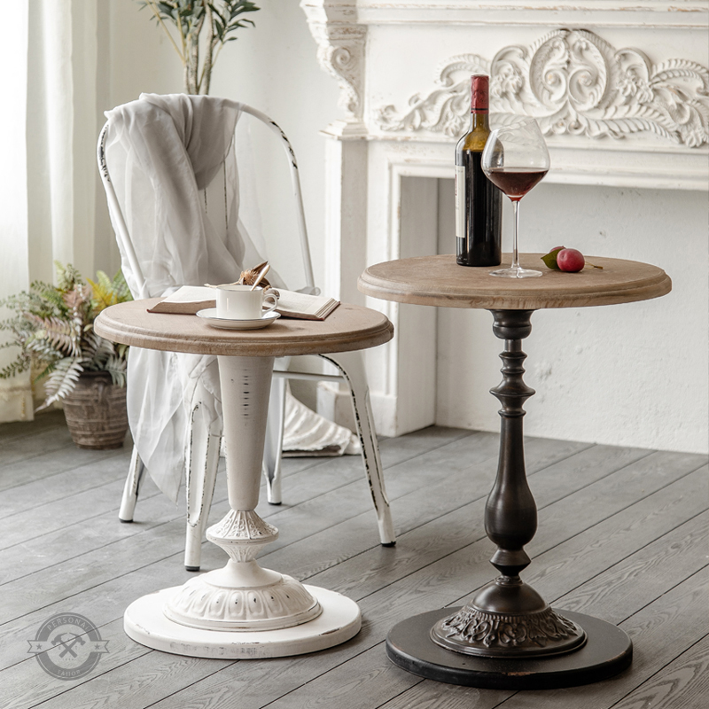 American sofa side table Roman column wrought iron solid wood coffee table homestay living room bedroom balcony leisure small round table retro