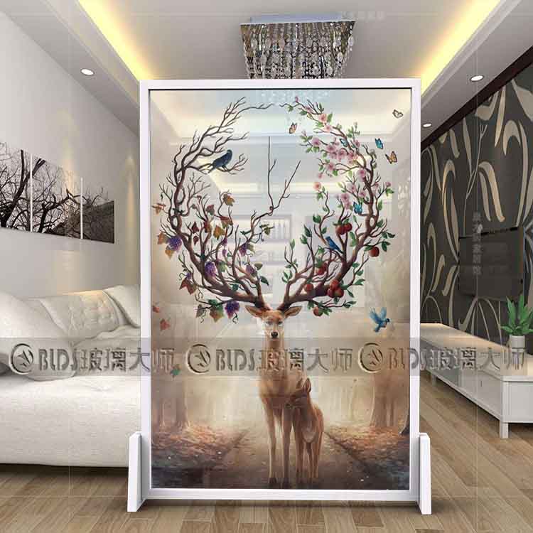 Art Glass Living room TV Background wall Xuanguan Screen Parting Door Aisle Carved Crafts Modern Forest Elk Deer