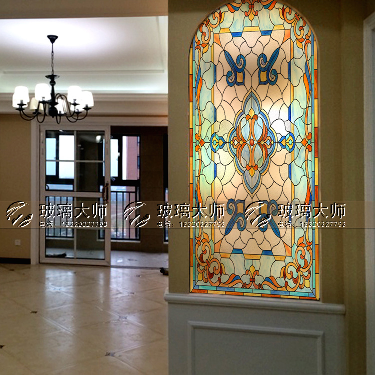 Golden Blu Splendid Church Screen Partition steel Engraving 10MM Thick Art Glass Xuanguan Gangway Corridor Drag Lament