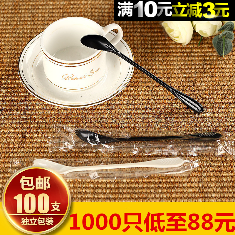 Disposable coffee stirring rod coffee spoon long handle plastic spoon milk tea beverage stirring spoon independent 100 pieces