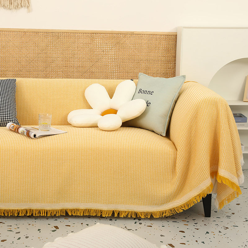 Anti-cat scratch sofa cover four seasons universal sofa full cover towel simple ins wind universal cover cushion ginger yellow solid color