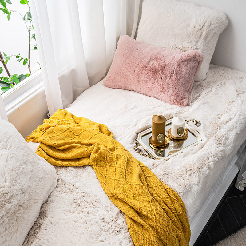 Winter plush bay window cushion window sill cushion 2021 new high-end rabbit plush fur blanket balcony winter tatami