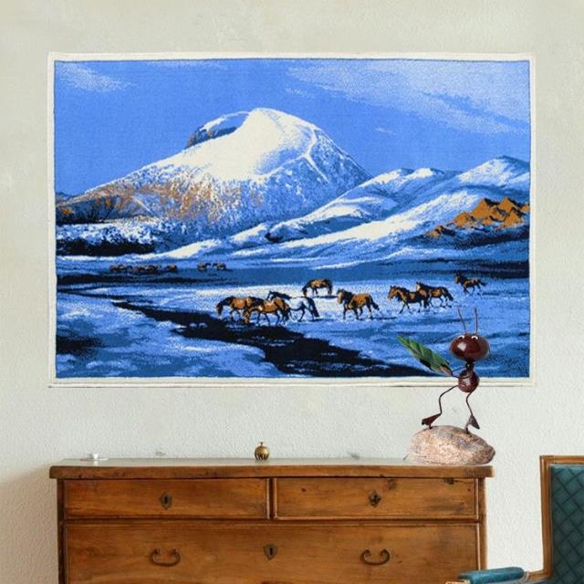 Factory Direct Sales of 100% Pure Wool Snow Mountain Horse Tapestry Imported from Mongolia, Wall Tapestry for Living Room, Bedroom, Study, Free Shipping