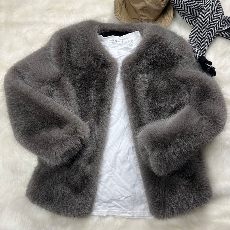 Men's Short Fur Coat for Winter, Collarless, Faux Fox Fur, One-Piece Haining Men's Mink Fur Coat, Slimming Effect
