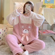 Flannel Sleepwear Woman Winter Sweetness Cartoon Long Sleeve Long Pants Plus Obesity mm200 Catty of two sets of home Clothing Thick