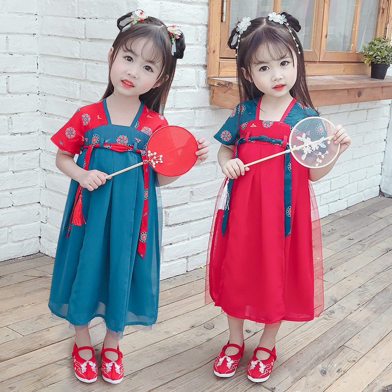 Hanfu girls Chinese style summer costume ancient costume 4-year-old children Tang suit 5 little girl 6 ancient style 7 improved dress skirt