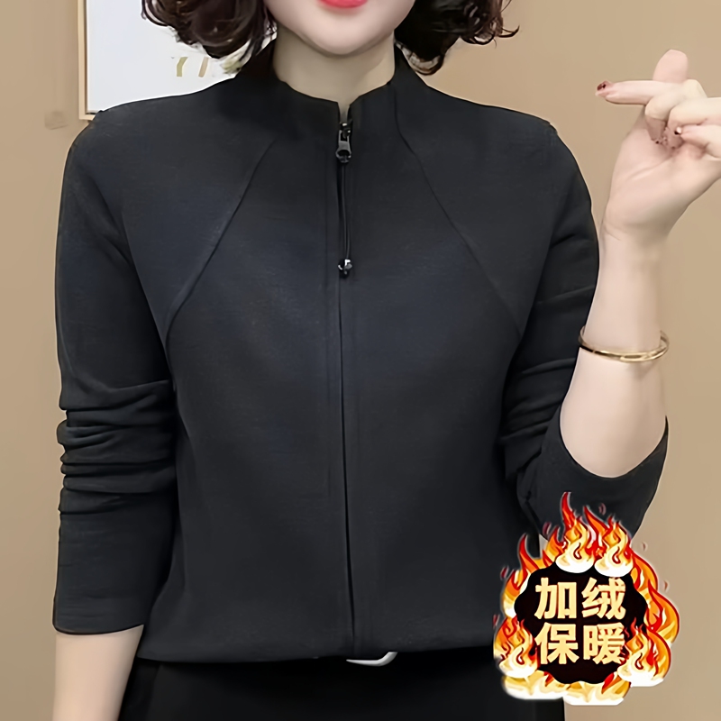 Korean Style Design Double Zipper Integrated Fleece Cardigan for Women 2025 Autumn and Winter New Slim Fit Double-Sided Fleece Base Shirt