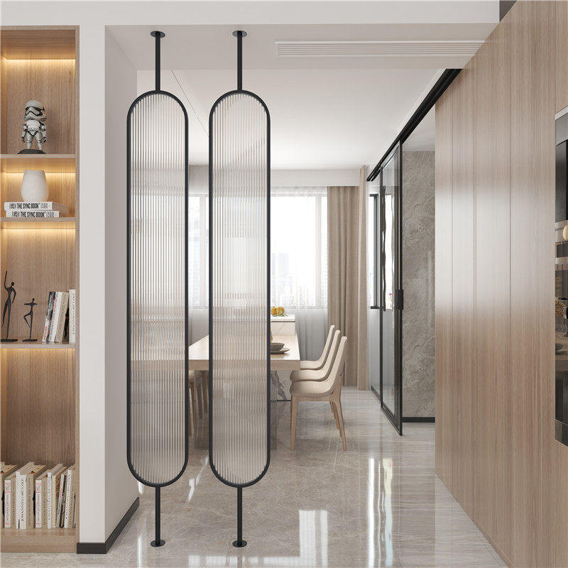 Nordic light luxury rotatable screen Tempered glass partition Semi-occlusion living room entrance door Stainless steel partition wall