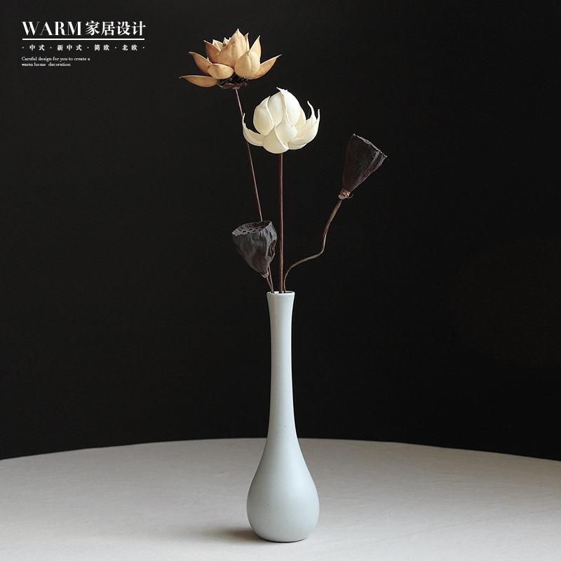 Jingdezhen pure hand-made retro vase fittings ceramic creative new Chinese simple living room flower bouquet