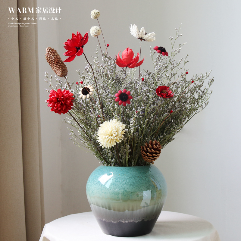 Dry Flower Bouquet Vase Ceramic Decorative Swing Decorated Living-room Furnishing Flower Arrangement Air Drying Nordic Creativity New Chinese Dining Table