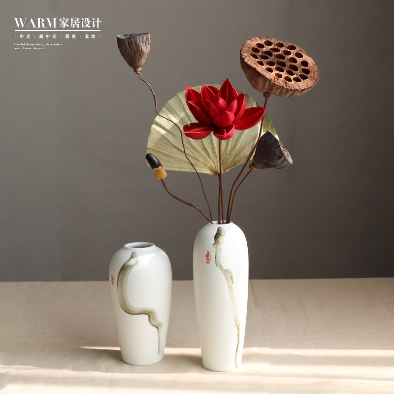 Small vase swing piece hand-painted ceramic table top decoration Zen flower bouquet Living room Chinese flower arrangement retro furnishing flower-Taobao