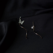 Month to month with sound butterfly ear nails asymmetrical design of small crowdsourced original minimalist temperament sweet and dark black earrings