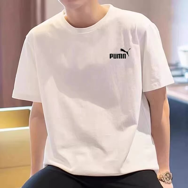 Outlet Brand Short-Sleeve T-Shirt for Men, Pure Cotton, Letter Design, Couple Style, Round Neck, Casual Sports, Trendy Brand, Loose Fit, Printed Top