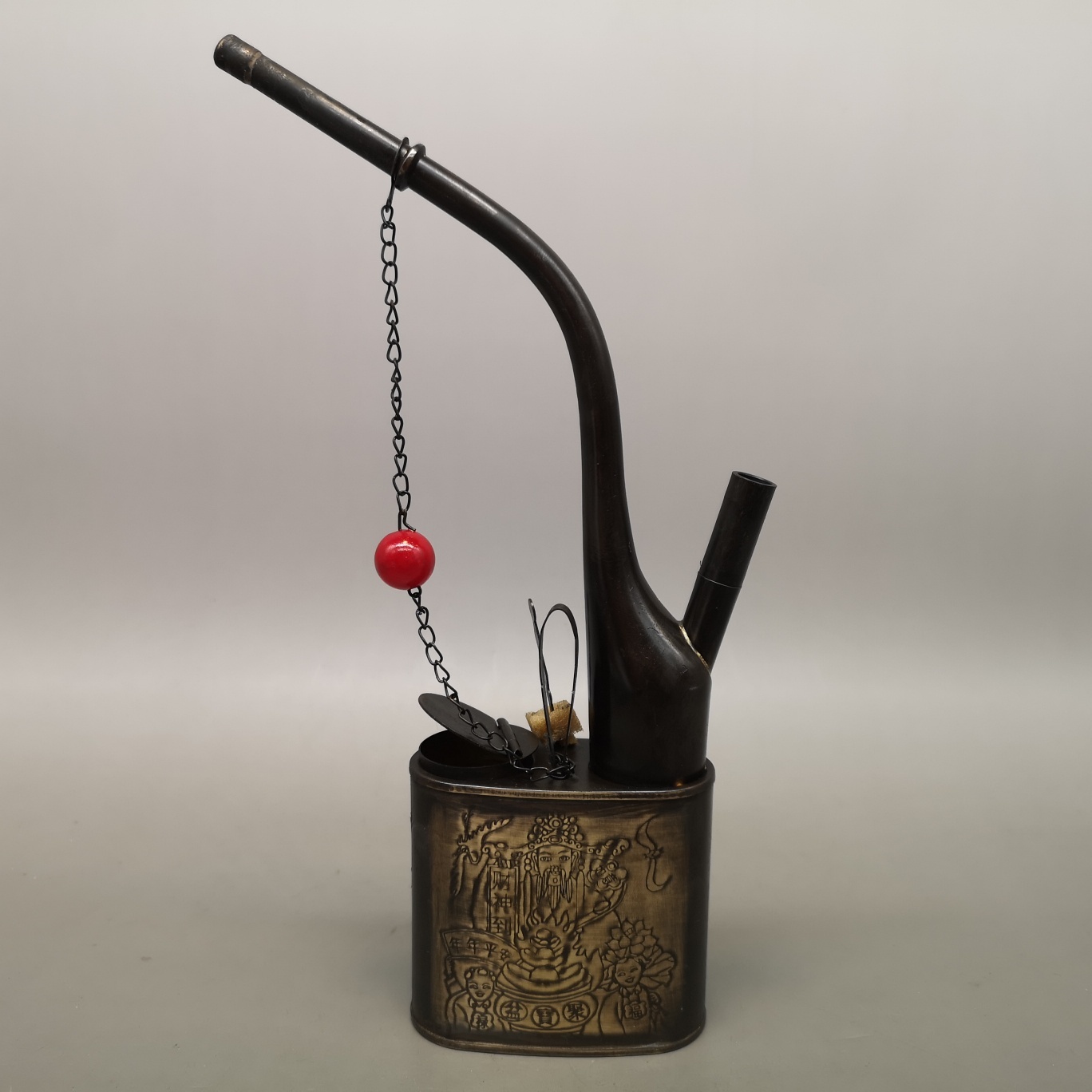 Ancient playing antique style water tobacco pipe pure copper water smoke pipe craft gift pendulum decoration vintage small number of cigarettes with a high 18 5 cm