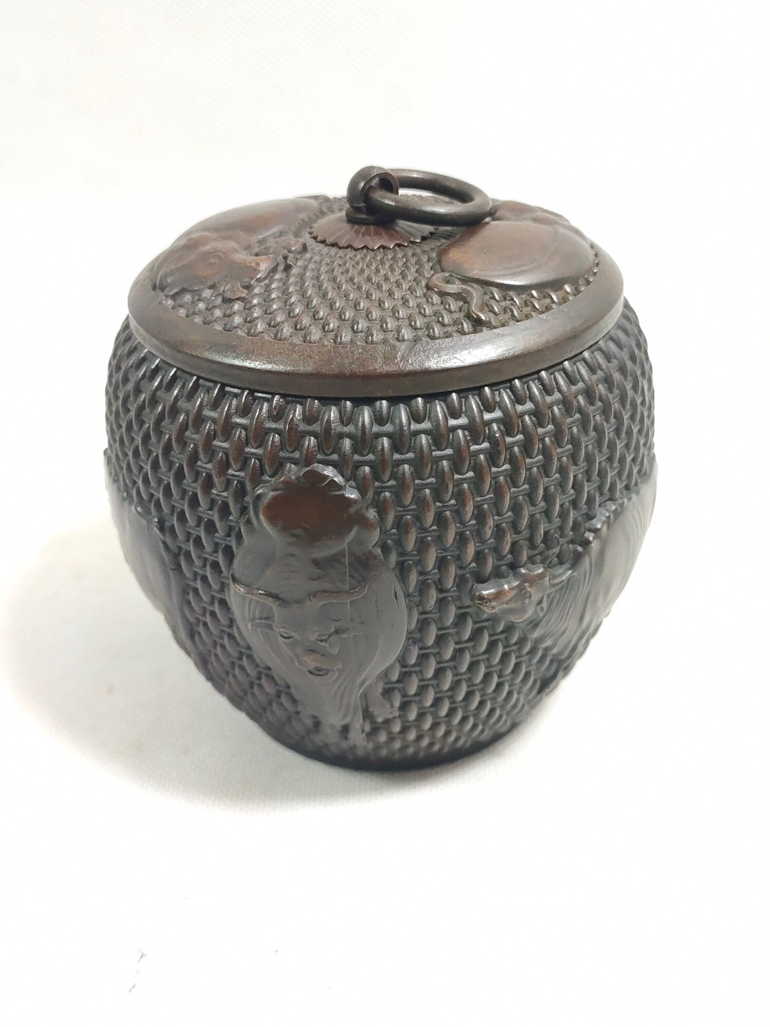 Pure copper five-cow tea leaf jars with property sealed storage tank moisture-proof and insect-proof antique pendulum pieces