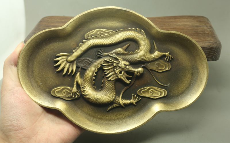 Ink-stone pure bronze dragon disc ink-stone ink-stone ink cartridge pure copper boutique ink cartridge pendulum piece pen holder imitation ancient made of old bronze ware