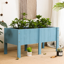 Embalming wood flower case indoor balcony flower groove outdoor rectangular plus high foot planting box outdoor wooden strip flower pot