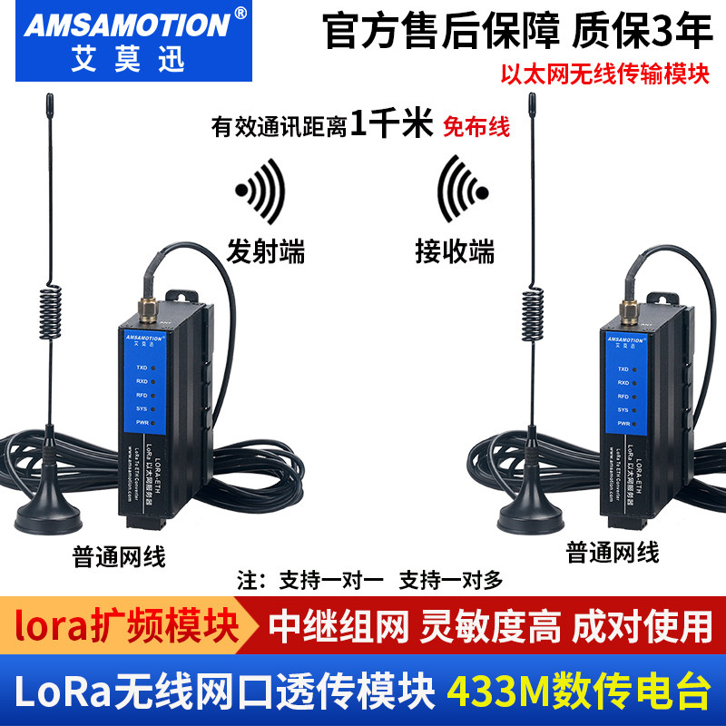 艾莫迅lora转以太网无线收发远程通信模块433M射频数传电台SX1278