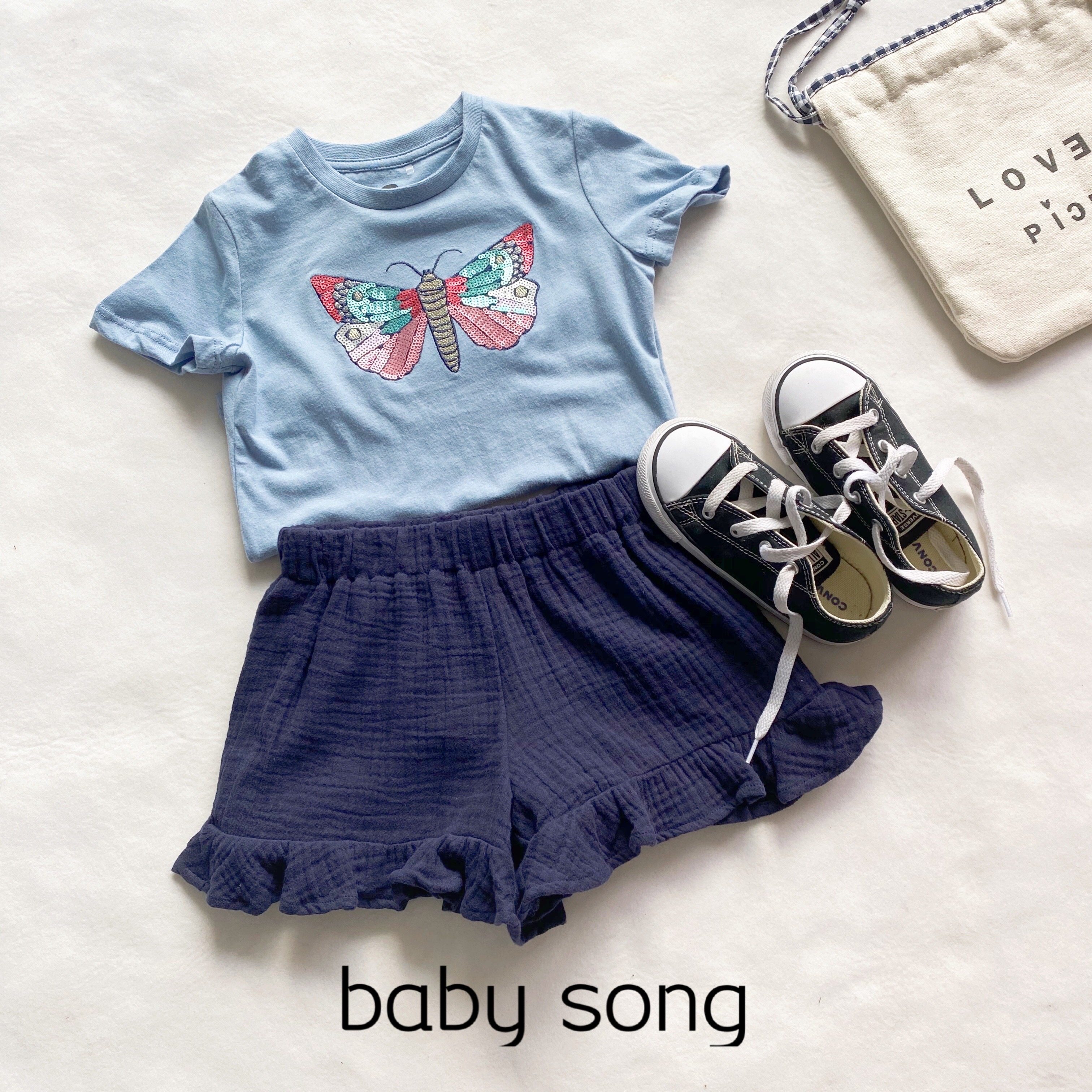 Export to Australia single cot2-10 years old girl baby butterfly sequin embroidery casual round neck cotton summer T-shirt short sleeve