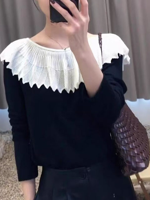 French ruffled one-shoulder sweater for women 2025 early autumn new style inner wear, good-looking, light and mature bottoming shirt top