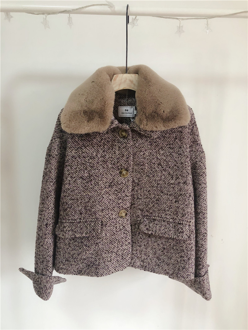 Nấm vàng Nấm kỷ niệm 3 năm Vua chiên dài Áo hoa Sợi khoai tây tím Bánh hạt dẻ Thỏ Bunny Fur Cổ áo áo khoác lông cừu nữ