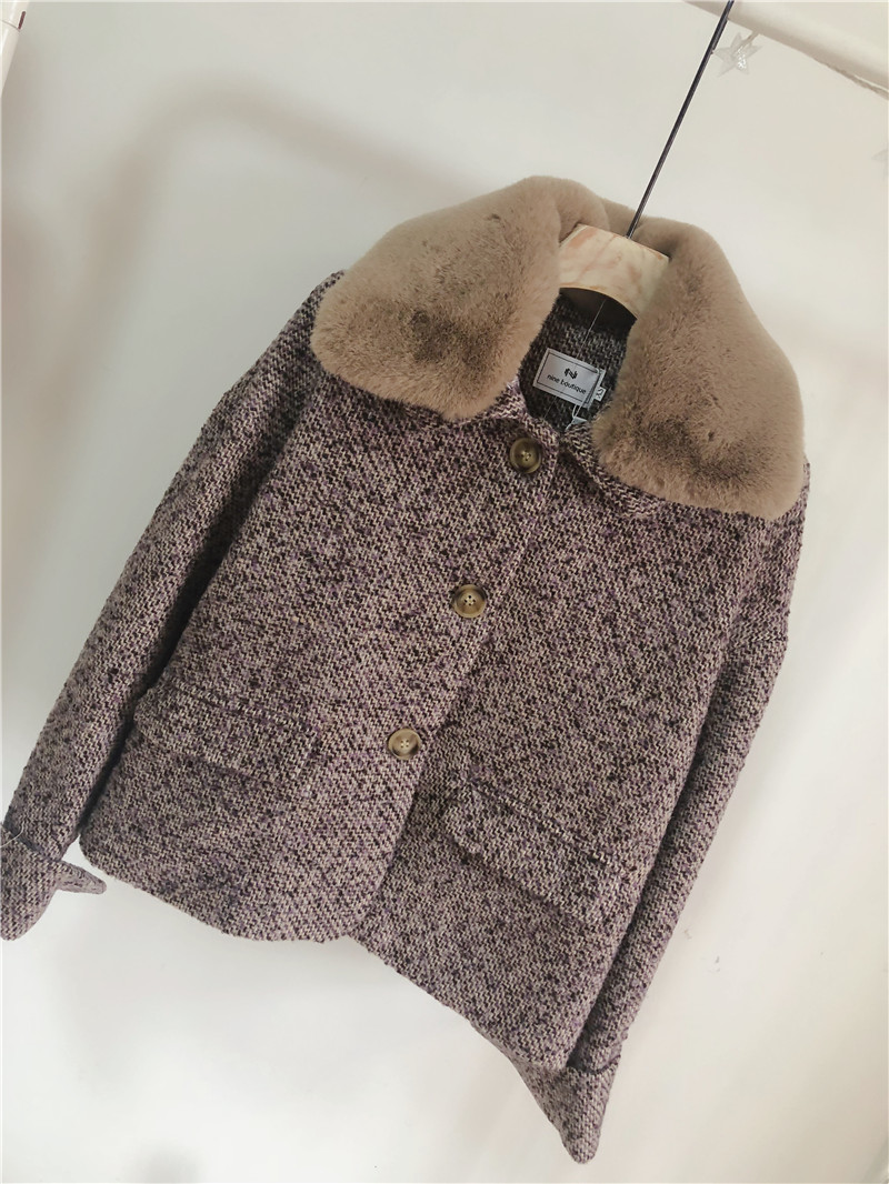 Nấm vàng Nấm kỷ niệm 3 năm Vua chiên dài Áo hoa Sợi khoai tây tím Bánh hạt dẻ Thỏ Bunny Fur Cổ áo áo khoác lông cừu nữ