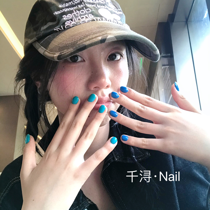 High-End Solid Color Short Handmade Press-On Nails in Hot Girl Style, Blue and Green Phototherapy Nail Stickers, Fake Nail Tips