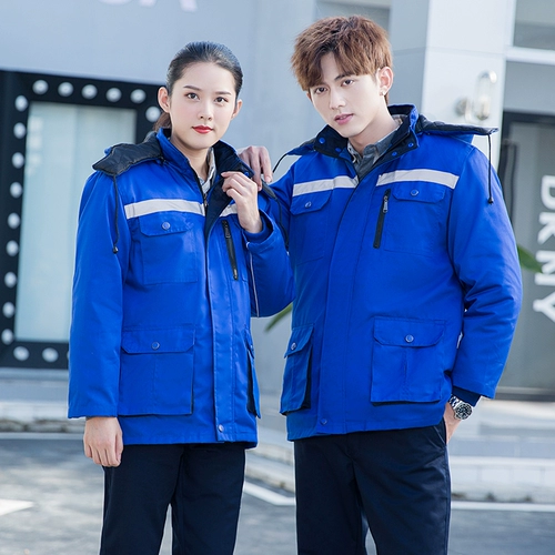 Зимний пуховик для работы, съемная длинная светоотражающая удерживающая тепло куртка, рабочая одежда, увеличенная толщина