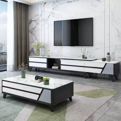 TV cabinet coffee table combination modern simple light luxury fashion living room tempered glass marble retractable small apartment