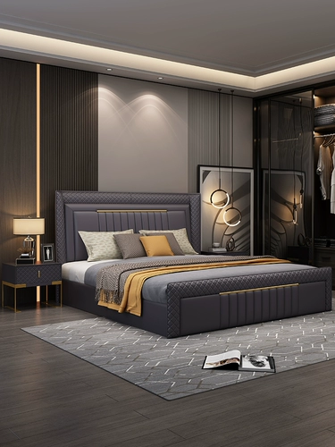 Итальянская кожаная кровать Напа 1,8 метра современная минималистская легкая роскошная двуспальная кровать для свадебной спальни.