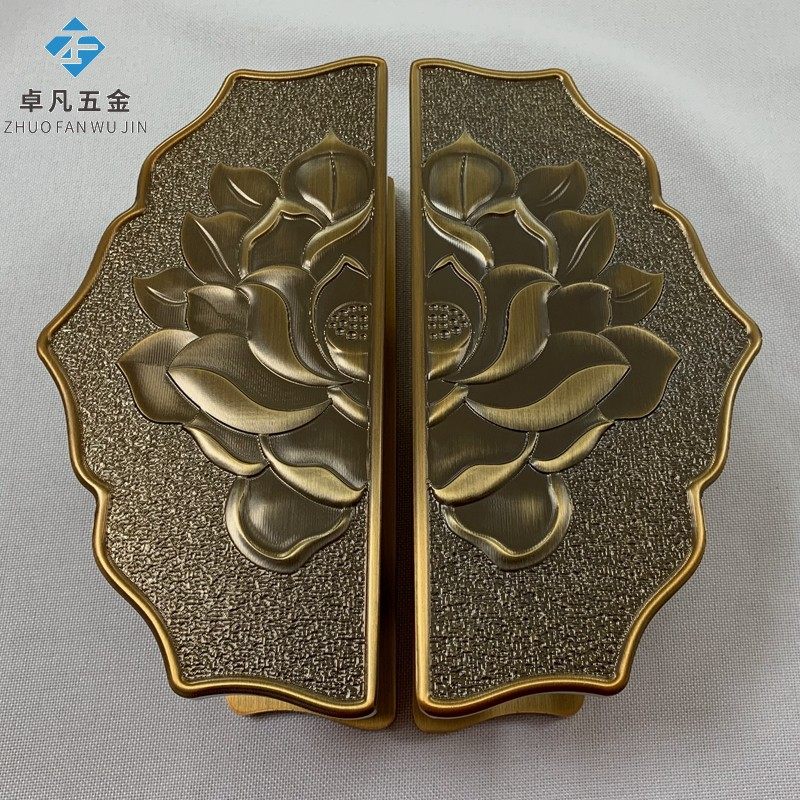Glass door handle Chinese imitation ancient lotus flower semicircle with frame door Ramen Lucky Yungu bronze box door handle