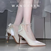 Wan Da Ren French Satin High Heels Women's Stiletto White Bridesmaid Shoes Main Wedding Dress Bride Wedding Shoes 18Th Birthday Coming-Of-Age Ceremony