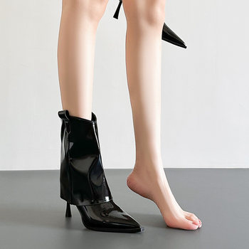 Gorgeous Pointed-Toe High-Heeled Ankle Boots, New European and American Style for Autumn and Winter 2025, Slim Boots with Thin Heels, Retro Black Boots