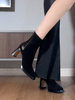 High-End French Style Petite Platform High-Heeled Short Boots for Women, Chunky Heel, 2025 New Square Toe Suede Slim Boots