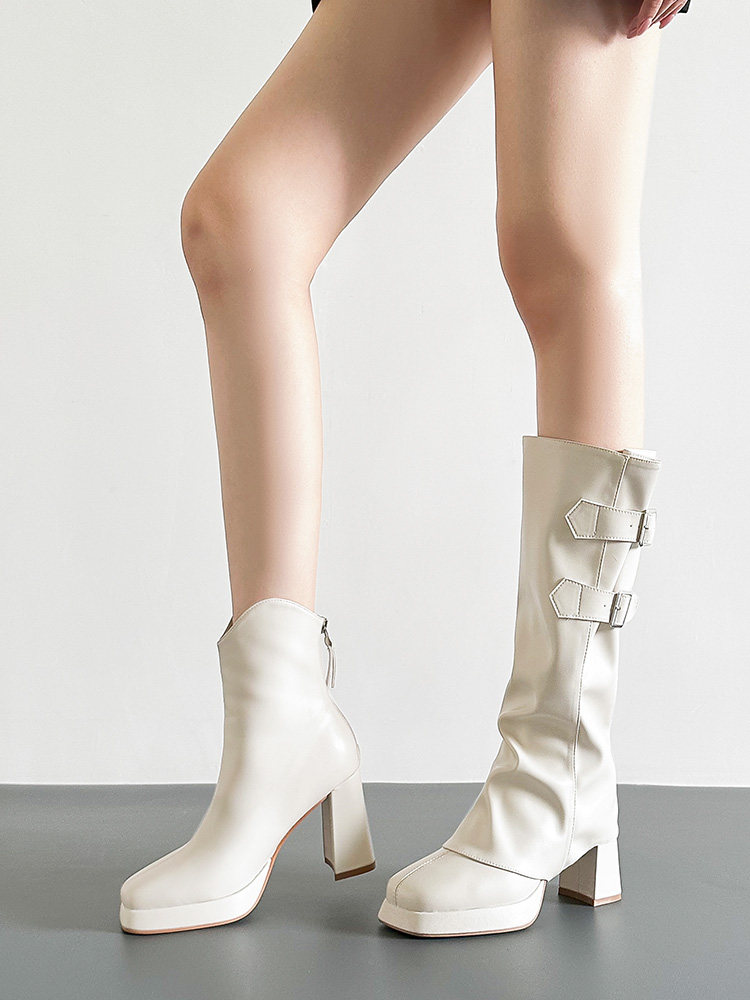 Two-Way Detachable Long Boots for Women, Popular Model 2025 New Autumn and Winter Thick-Heeled Short Boots, Thick-Soled Knee-High Boots