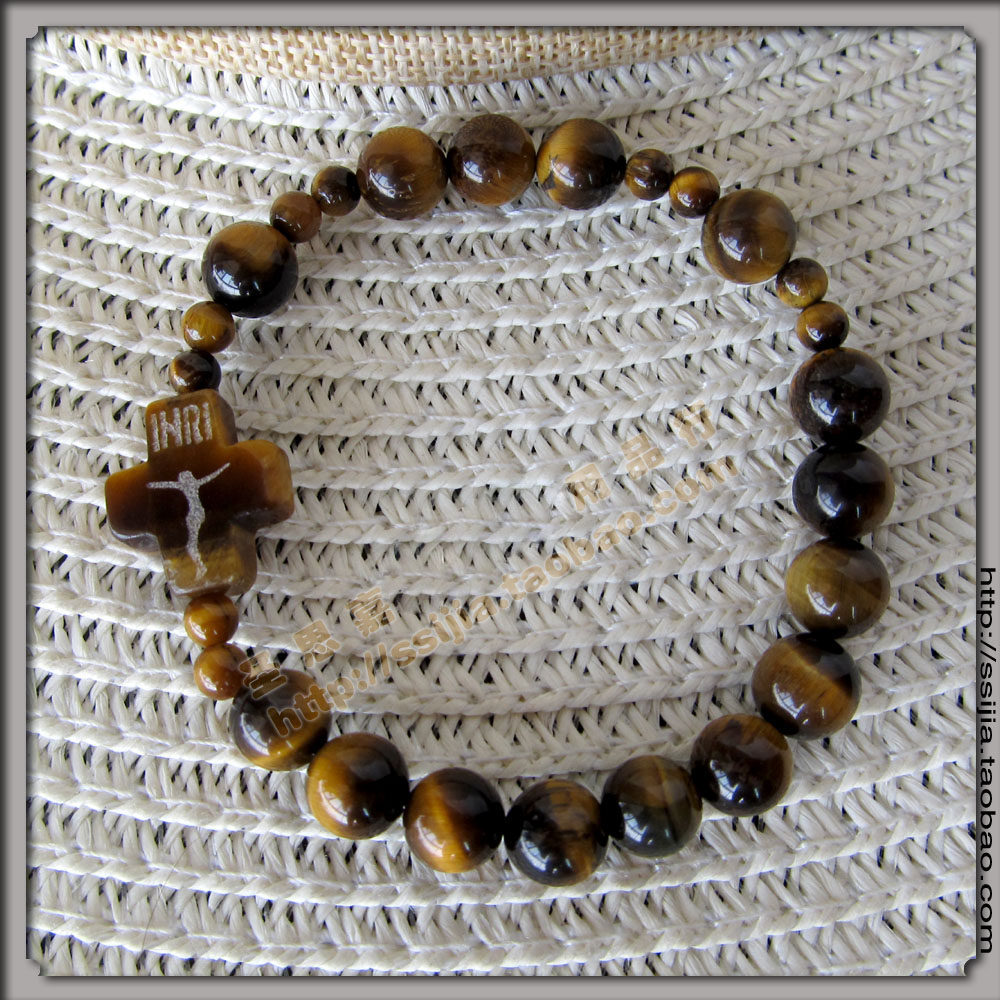 One end of rosary beads--natural tiger eye stone beads (elastic rope) 8MM