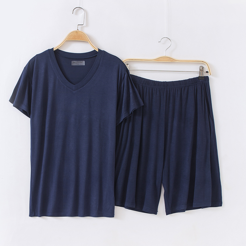 Mùa hè Modal cotton ngắn tay ngắn Quần áo thun nam phù hợp với đồ ngủ nhà giản dị dịch vụ trung niên lỏng lẻo cỡ lớn phân bón cổ chữ V shop đồ nam