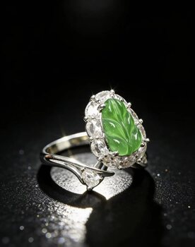 Natural grade a jade green leaf ring
