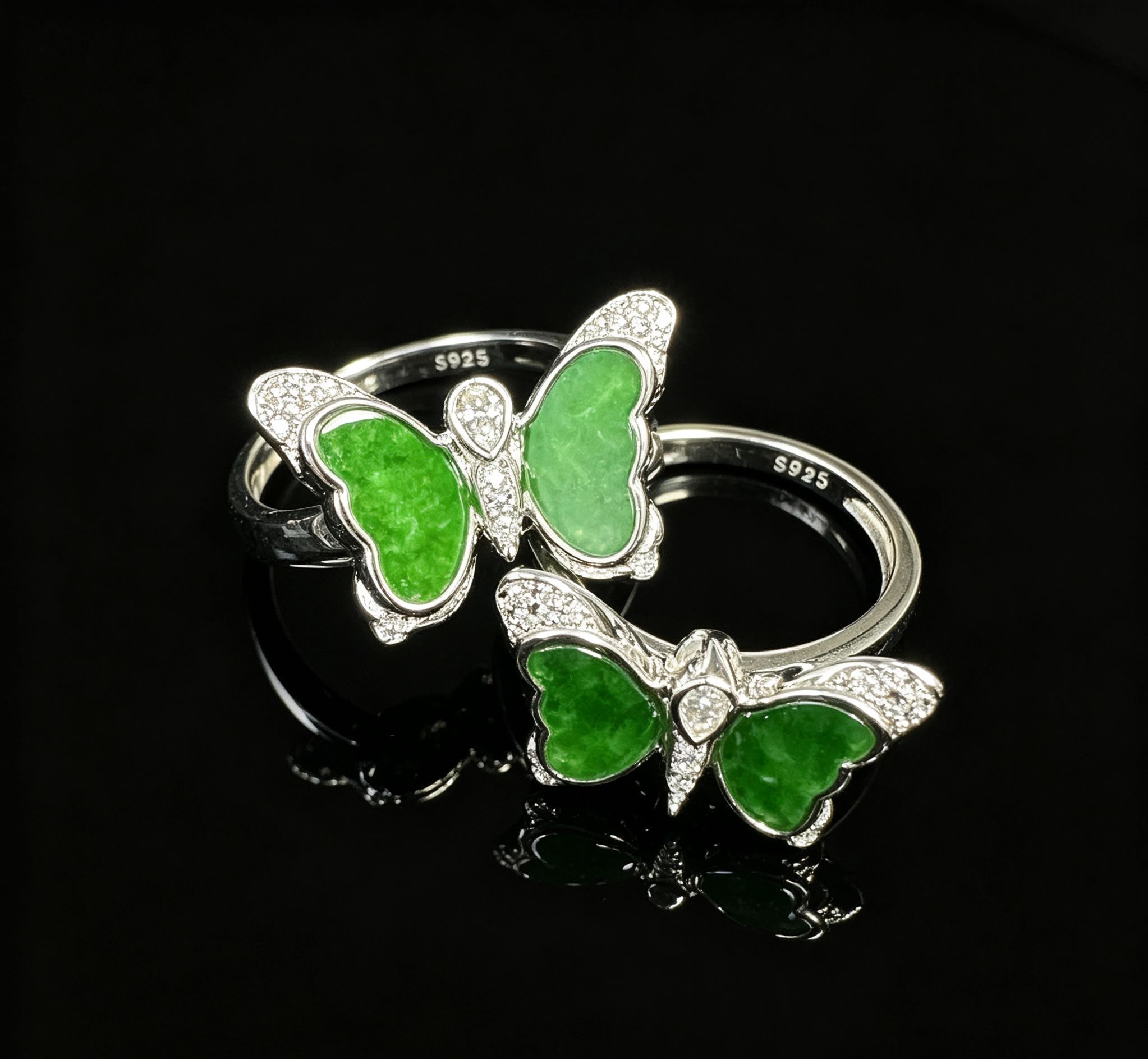 Natural Grade A Jadeite S925 Burmese Butterfly Ring (Diversity Issue One)
