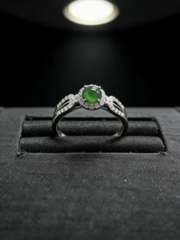 Natural grade a jade full green cabochon ring