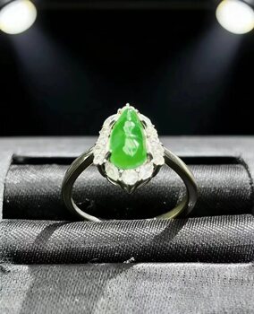 Natural grade a jade full of green lucky beans ring