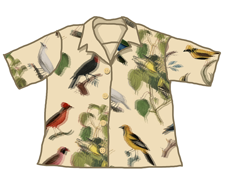 Non-Depressing Store Myopia Series Plant and Bird Print Original Design Unisex Short-Sleeved Shirt