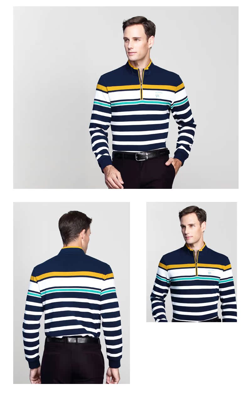 Di Sinuo Áo sơ mi dài tay đơn mùa thu dài tay nam kinh doanh thường xuyên đứng cổ áo sọc áo sơ mi dài tay POLO Polo active shirt