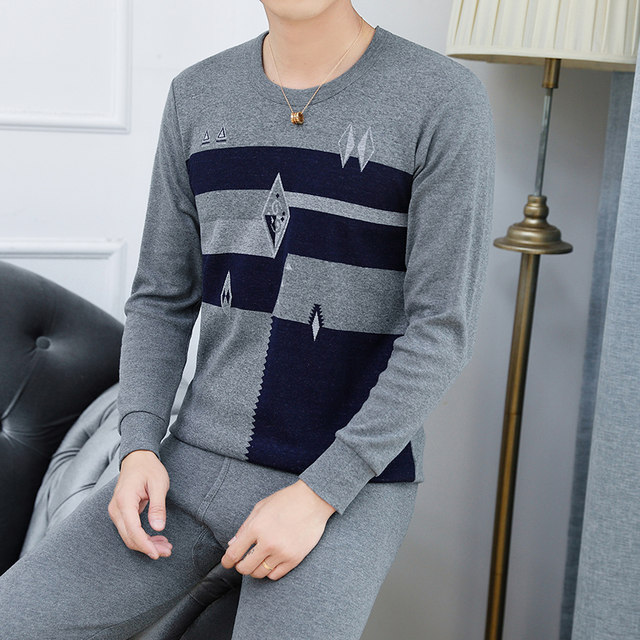 Woodpecker Thermal Underwear Men's Pure Cotton Autumn Clothes and Autumn Pants Set Autumn and Winter Middle-aged Thin Cotton Bottoming Cotton Sweater
