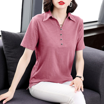 Shirt women summer dress new 2021 short sleeve loose t shirt large middle - aged mom polo collar shirt clothes