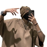 Хаки бархатная летняя ретро футболка с коротким рукавом в стиле хип-хоп, в американском стиле