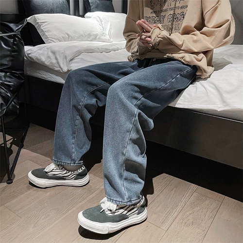 Цветные демисезонные корейские джинсы, модные бархатные универсальные штаны, свободный прямой крой