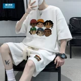 Летний ретро комплект, шорты в стиле хип-хоп, в американском стиле, короткий рукав