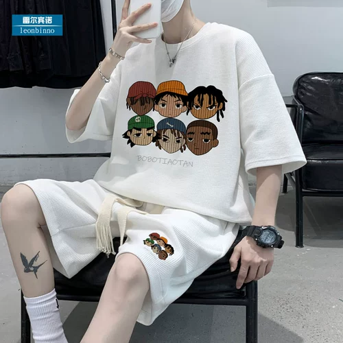 Летний ретро комплект, шорты в стиле хип-хоп, в американском стиле, короткий рукав